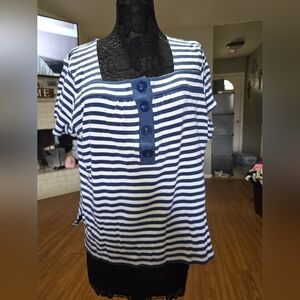 Jason Maxwell Navy and White Striped Blouse